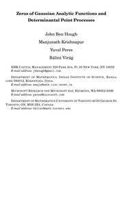 Zeros of Gaussian analytic functions and determinantal point processes