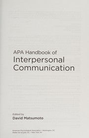 APA handbook of interpersonal communication